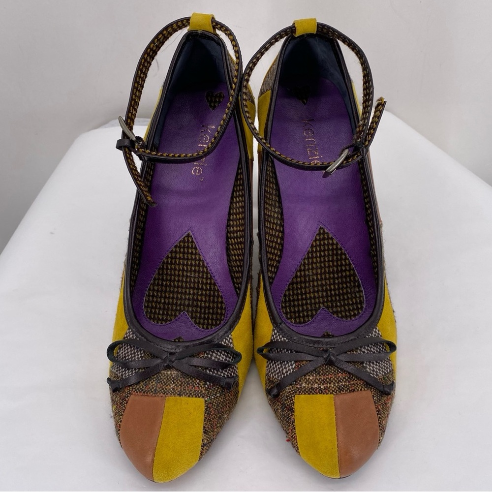 Kensie yellow & brown patchwork wedges - Picture 3 of 9